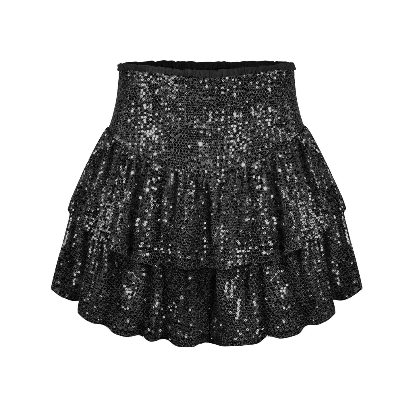 Mini Gonna a Vita Alta con Volant Glitter