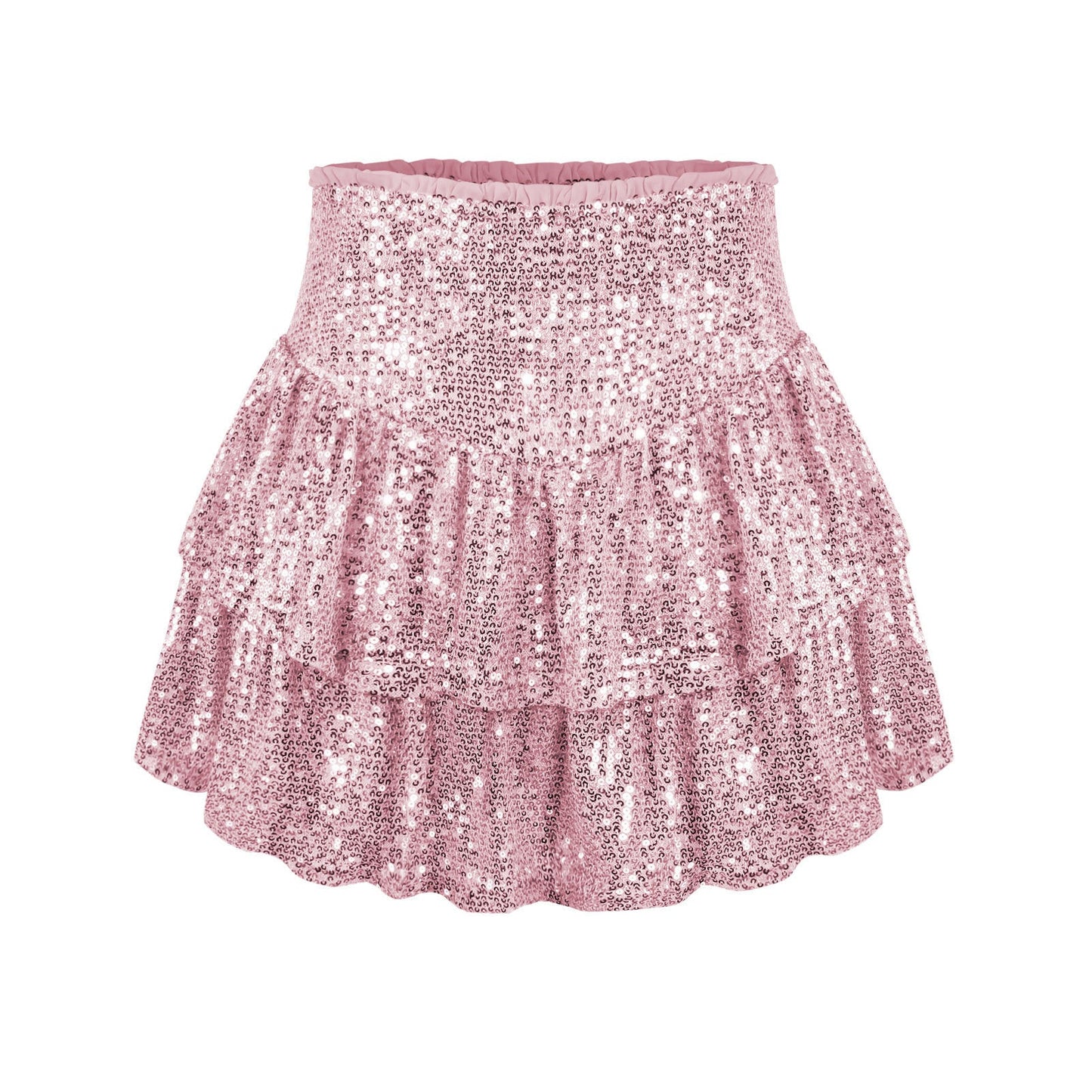 Mini Gonna a Vita Alta con Volant Glitter