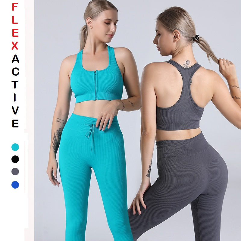 Set completo di reggiseno sportivo con leggings a vita alta
