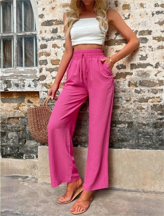 Pantaloni larghi a vita alta elasticizzata