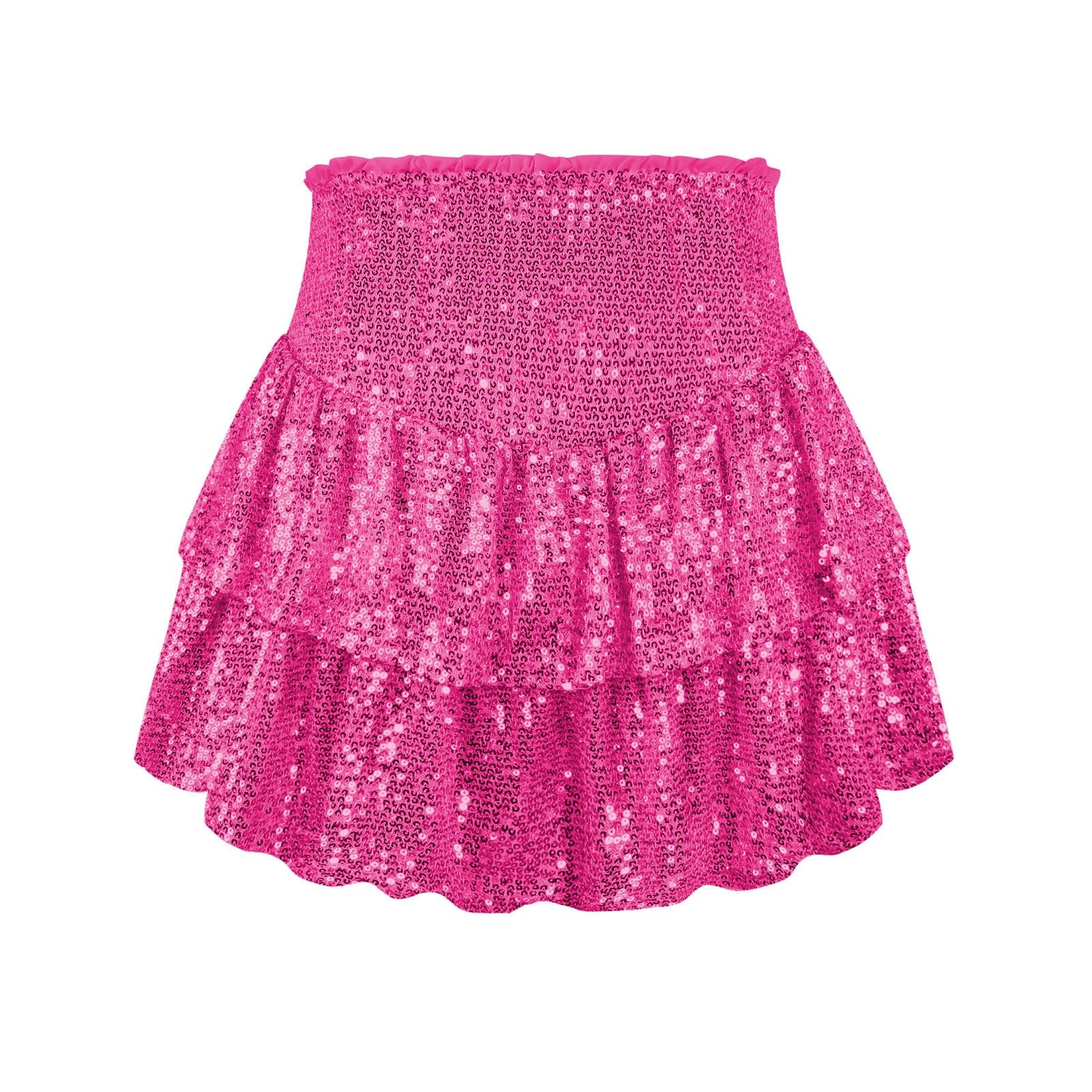 Mini Gonna a Vita Alta con Volant Glitter