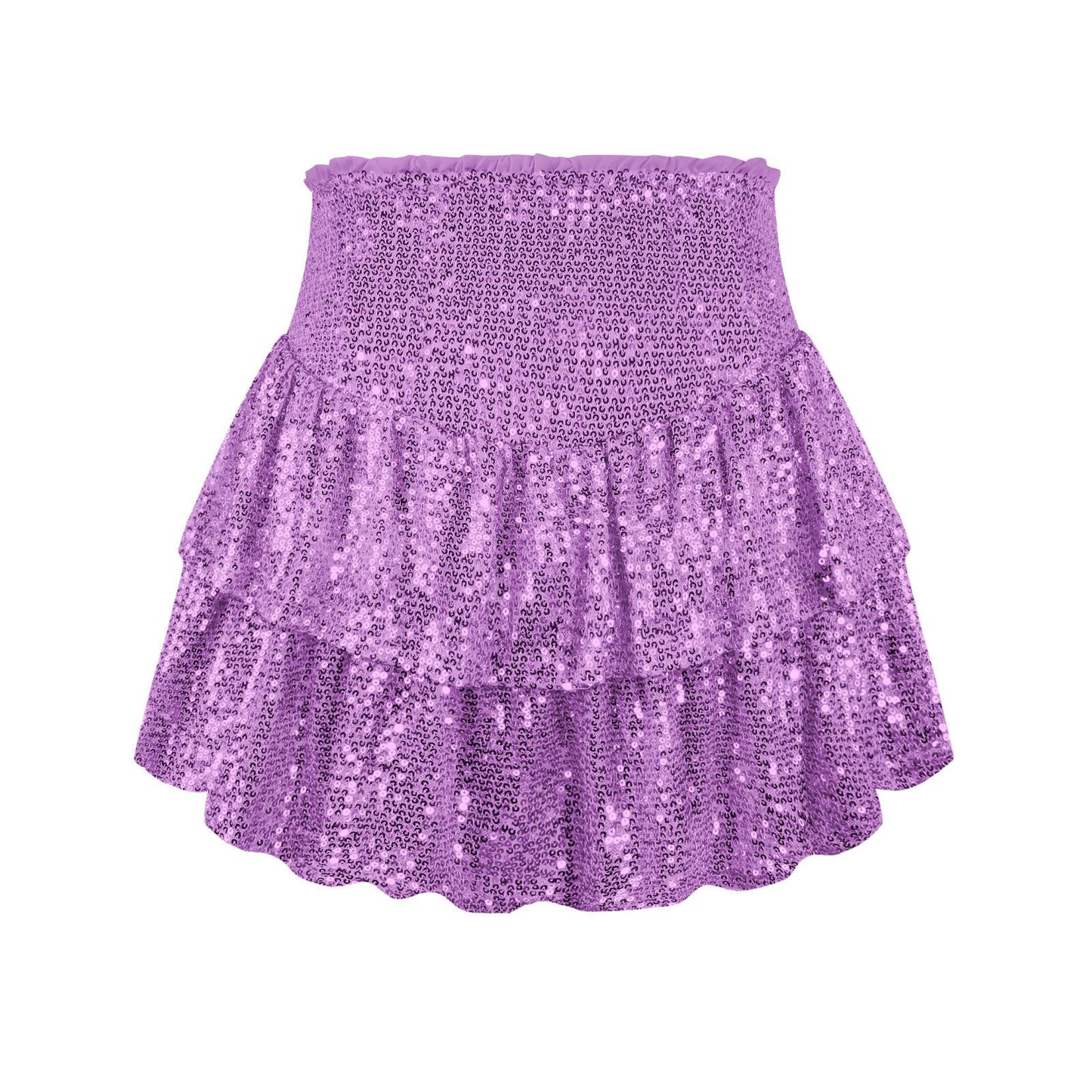 Mini Gonna a Vita Alta con Volant Glitter