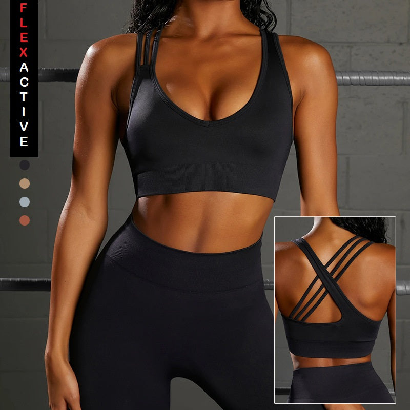 Set sportivo: Reggiseno con incrocio sulla schiena e leggings a vita alta